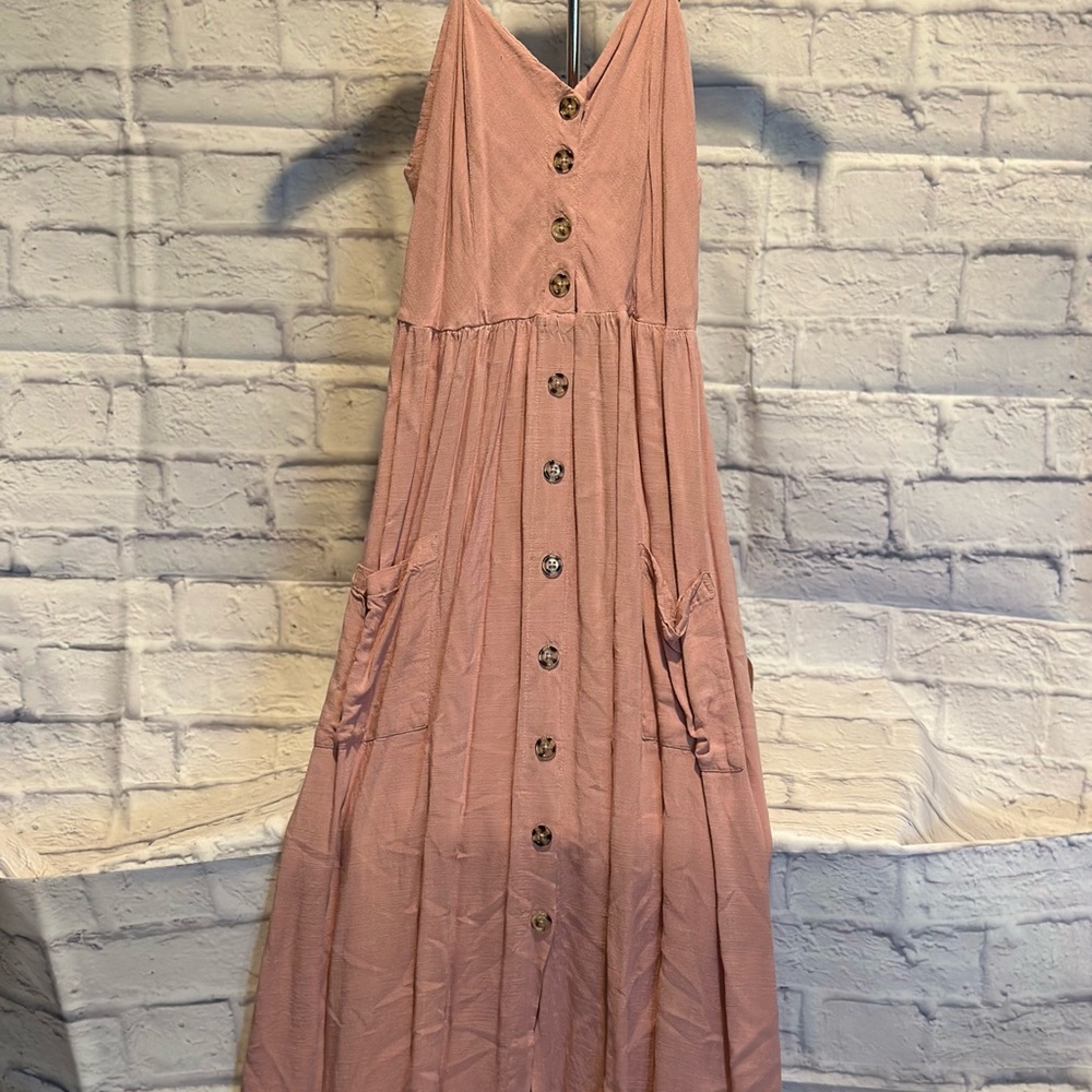 Elegant Pink Button-Down Maxi Dress